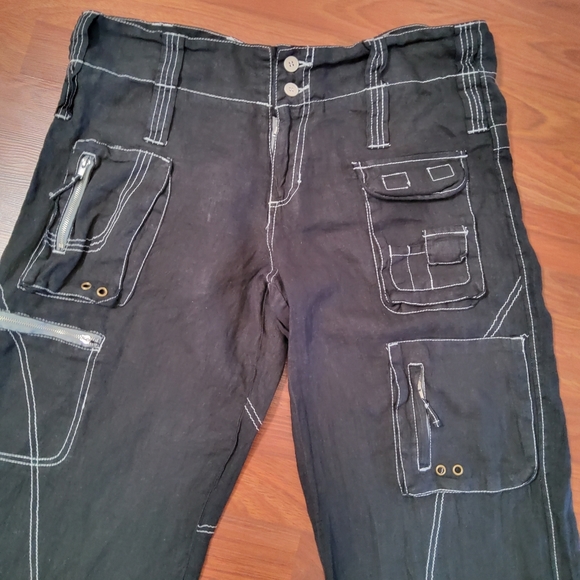 Johnny Was Pete & Greta Wide Leg Linen Cargo Military Pants Size 10 Black New - Picture 3 of 10